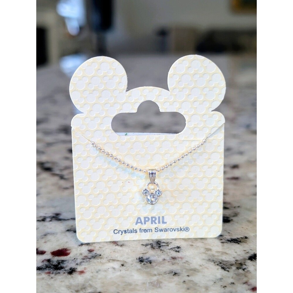 Disney Parks Mickey Mouse April Birthstone Silver Necklace Swarovski Crystal New